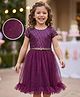 Hola Bonita Knit Half Sleeves Party Dress With Sequin Detailing & Belt - Wine