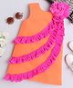 TINY MINY MEE Sleeveless Floral Applique & Ruffle Detailed Dress - Neon Orange