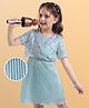 Hola Bonita Knit Half Sleeves Sequin Jacket With Foil Pleated Inner Party Dress & Belt - Light Blue