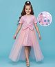 Hola Bonita Knit Half Sleeves Shimmer Party Dress with Veil Bow Applique & Sequin Detailing - Pink