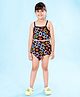 Kiddopanti Sleeveless Geometric Printed Coordinating Top & Asymmetrical Skirt Set - Black Blue & Orange