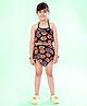 Kiddopanti Sleeveless Pomegranate Printed Coordinating Top & Asymmetrical Skirt Set - Black & Red