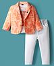 Dapper Dudes Full Sleeves Typography Printed Blazer With Tee & Pant Set - Orange