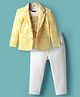 Dapper Dudes Full Sleeves Typography Printed Blazer With Tee & Pant Set - Yellow