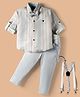 Dapper Dudes Full Sleeves Checked Shirt Pant With Bow & Suspender Set - Sky Blue