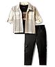 Dapper Dudes Full Sleeves Striped Shirt With Typography Printed Tee & Pant Set - Cream