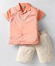 Dapper Dudes Half Sleeves Embroidered Shirt With Shorts - Peach