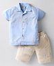 Dapper Dudes Half Sleeves Embroidered Shirt With Shorts - Blue