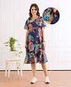 Bella Mama Woven Half Frill Sleeves Maternity Dress With Floral Print - Navy Blue