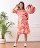 Bella Mama Woven Three Fourth Sleeves Maternity Shirt Dress With Floral Print - Pink