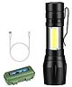 Baby Miniature Flashlight with COB Light Mini Waterproof Portable USB Rechargeable 3 Modes Light Flashlight - Black