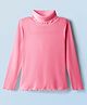 Honeyhap Premium  Cotton Lycra Knit Full Sleeves With Bio Finish Solid Turtle Neck Top - Sachet Pink