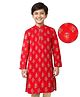 EARTHY TOUCH Full Sleeves Kurta with Floral Glitter Print - Red