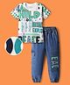 OLLINGTON ST. Knit Half Sleeves Printed T-Shirt & Stretchable Denim Joggers Set - White & Blue