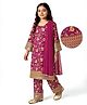 EARTHY TOUCH Single Jersey Knit Three Fourth Sleeves Kurta Salwar Set & Dupatta With Floral Print - Purple