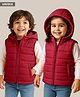 Babyhug Woven Sleeveless Solid Color Padded Hooded Jacket - Red