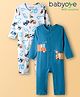 Babyoye 100% Cotton Interlock Knit with Eco Jiva Finish Full Sleeves Rompers with Vehicle Print Pack of 2 - Blue & Light Blue