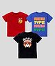 KAVEE Pure Cotton Pack Of 3 Half Sleeves New Type New Hype Text & Baby Sloth Printed Tees - Red Blue & Black