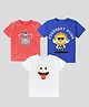 KAVEE Pure Cotton Pack Of 3 Half Sleeves Pineapple & Sunburst Bliss Text Printed Tees - Peach Blue & White