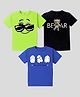 KAVEE Pure Cotton Pack Of 3 Half Sleeves Teddy Bear & Cute Ghost Printed Tees - Blue Green & Black
