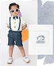 LITTLE COLLARS Half Sleeves Baby Elephant Embroidered Shirt & Checked Shorts With Suspender & Bow Set - Blue
