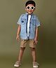 LITTLE COLLARS Super Comfortable Soft Denim Half Sleeves Badminton Embroidered Shirt With Typography Printed Tee & Shorts Set - Khaki