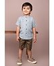 LITTLE COLLARS Pure Cotton Half Sleeves Walrus & Bird Embroidered Shirt & Shorts Set - Sky Blue