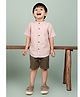 LITTLE COLLARS Pure Cotton Half Sleeves Walrus & Bird Embroidered Shirt & Shorts Set - Pink