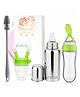 AEREX Stainless Steel Milk Baby Feeding Bottle, Fruit Nibbler, Spoon Feeder & Cleaning Brush Feeding Bottle for Babies, Feeding Combo