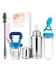 AEREX Stainless Steel Milk Baby Feeding Bottle, Fruit Nibbler, Spoon Feeder & Cleaning Brush Feeding Bottle for Babies, Feeding Combo