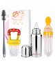 AEREX Stainless Steel Milk Baby Feeding Bottle, Fruit Nibbler, Spoon Feeder & Cleaning Brush Feeding Bottle for Babies, Feeding Combo