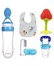AEREX Baby Spoon Feeding Bottle, Fruit Nibbler, Silicone Finger Brush, Fruit Teether & Baby Bib Combo Feeding Bottle for Babies Feeding Combo (Blue)
