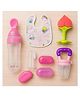 AEREX Baby Spoon Feeding Bottle, Fruit Nibbler, Silicone Finger Brush, Fruit Teether & Baby Bib Combo Feeding Bottle for Babies Feeding Combo (Pink)