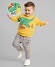 Mark & Mia Terry Knit Full Sleeves Winter Wear Sweatshirt & Lounge Pant Set with Dino Print & Applique - Yellow