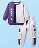 Mark & Mia Terry Knit Full Sleeves Cut & Sew Text Printed Winter Wear Suit with Cargo Pockets - Purple