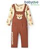 Babyoye 100% Cotton Knit Eco Jiva Finish Full Sleeves T-Shirt & Dungaree with Teddy Patch & Print - Brown & Cream