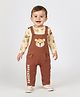 Babyoye 100% Cotton Knit Eco Jiva Finish Full Sleeves T-Shirt & Dungaree with Teddy Patch & Print - Brown & Cream