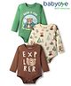 Babyoye 100% Cotton With Eco Jiva Finish Full Sleeves Onesies Bear Print Pack of 3 - Green Brown & Off White