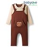 Babyoye 100% Cotton Knit With Eco Jiva Finish Full Sleeves Rompers With Bear Patch Applique - Brown & Peach
