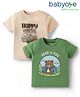 Babyoye 100% Cotton Knit With Eco Jiva Finish Half Sleeves T-Shirts with Camping Print Pack of 2 - Green & Beige