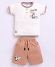 UNO KIDS Cotton Half Sleeves Baby Panda Printed Tee & Coordinating Shorts Set - Brown