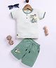 UNO KIDS Cotton Half Sleeves Baby Panda Printed Tee & Coordinating Shorts Set - Green