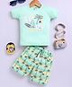UNO KIDS Cotton Half Sleeves Surf Text Printed Tee & Shorts Set - Green