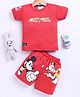 UNO KIDS Cotton Mickey & Friends Featuring Half Sleeves Characters Printed Tee & Shorts Set - Red