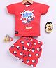 UNO KIDS Cotton Mickey Mouse Featuring Half Sleeves Character Printed Tee & Shorts Set - Red