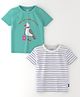 Nauti Nati Cotton Pack Of 2 Half Sleeves Striped & Sea Gull Printed Tees - Green & Lavender