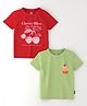 Nauti Nati Cotton Pack Of 2 Half Sleeves Cherry & Cupcake Printed Tees - Red & Green