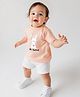 Nauti Nati Cotton Half Sleeves Be Happy Text Printed Tee & Shorts Set - White & Peach