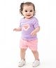 Nauti Nati Cotton Half Sleeves Cutie Text Printed Tee & Shorts Set - Lavender & Pink