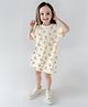 Nautinati Cotton Half Sleeves Unicorn & Heart Printed Dress - White